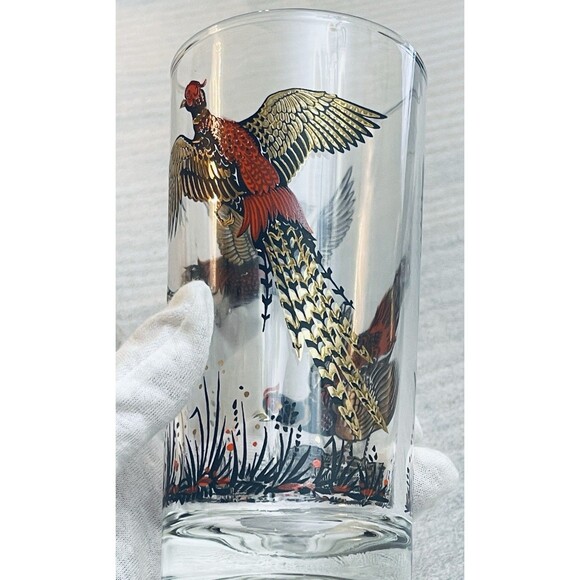 VTG Hazel Atlas Glasses Lot of 3 – 22K Gold Leaf & Enamel Pheasant Design – 1950 - Picture 6 of 10